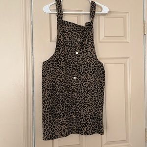 Leopard Print Denim Button Front Overall Dress
